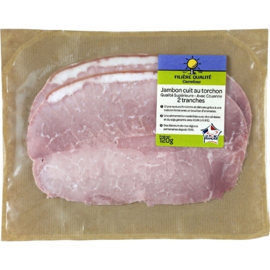 Jambon Cuit Torchon avec Couenne FILIERE QUALITE CARREFOUR
