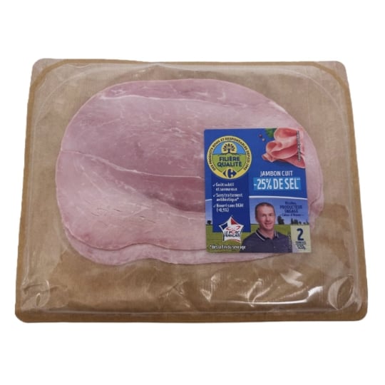 Jambon Cuit Découenné Réduit en Sel FILIERE QUALITE CARREFOUR