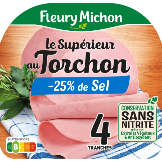 Jambon Le Torchon Cuit à L'étouffée Réduit en Sel Sans Nitrite FLEURY MICHON