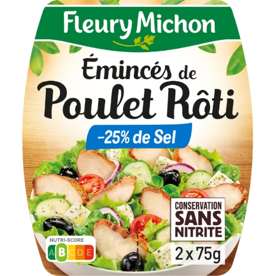 Emincés de poulet rôti conservation sans nitrite réduits en sel FLEURY MICHON