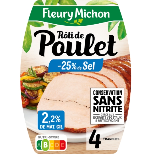 Rôti de poulet réduit en sel conservation sans nitrite FLEURY MICHON
