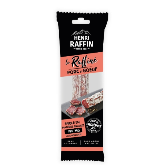Saucisson Sec le Raffiné Porc et Bœuf 19% Mg HENRI RAFFIN