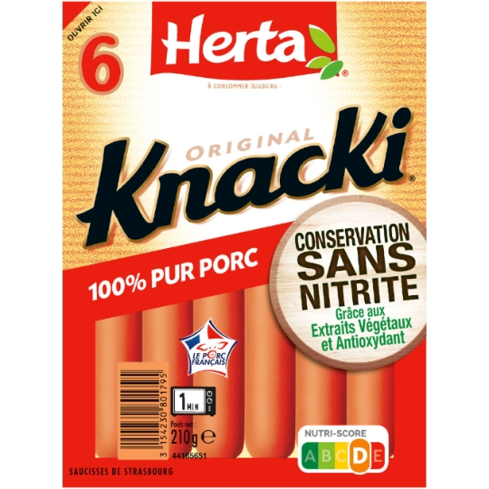 Knacki Saucisses Sans Nitrite 100% Pur Porc HERTA