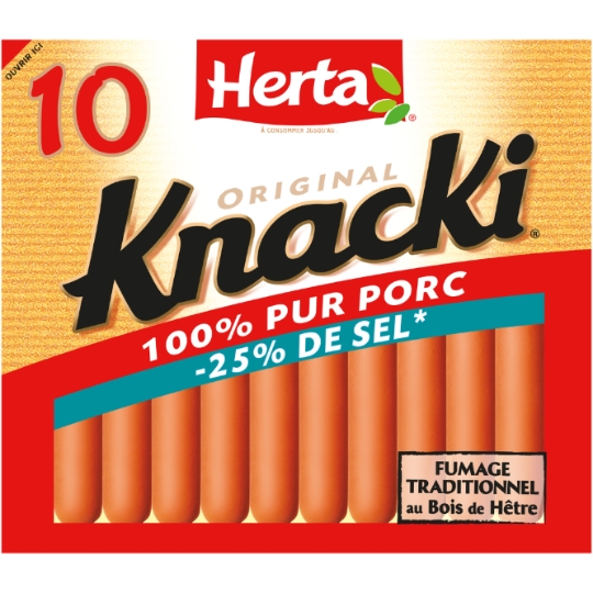 Knacki Saucisses Sel Réduit 100% Pur Porc HERTA