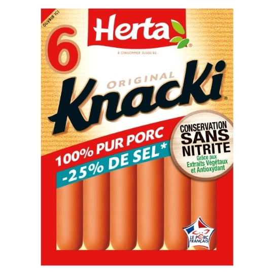 Knacki Saucisses Sel Réduit Sans Nitrite 100% Pur Porc HERTA