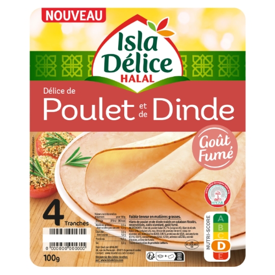 Délice de Poulet de Poulet et de Dinde Goût Fumé Halal ISLA DELICE