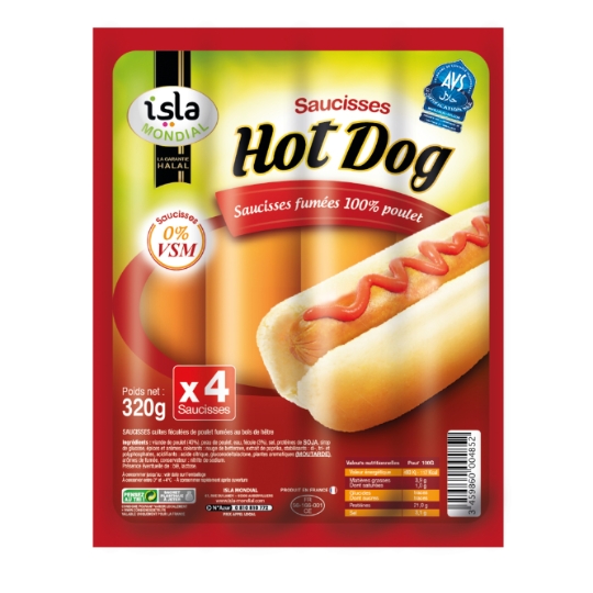 Saucisses halal fumées Hot Dog ISLA MONDIAL
