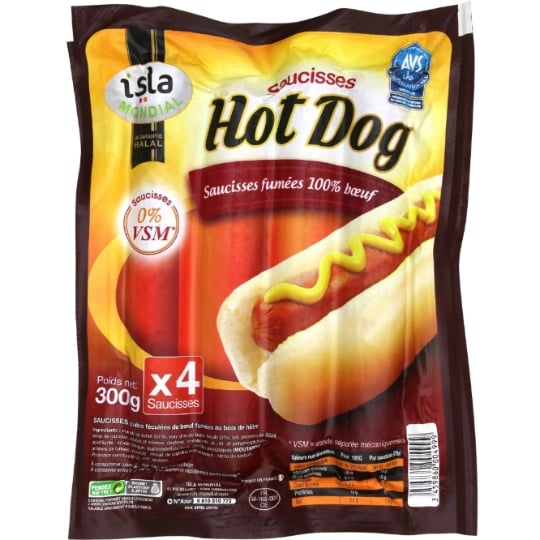 Saucisses halal Hot Dog bœuf ISLA MONDIAL