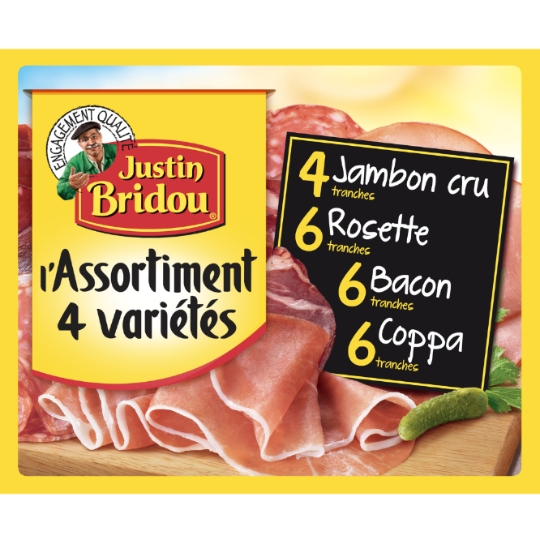 Assortiment Charcuteries Rosette, Coppa, Bacon, Jambon Cru JUSTIN BRIDOU