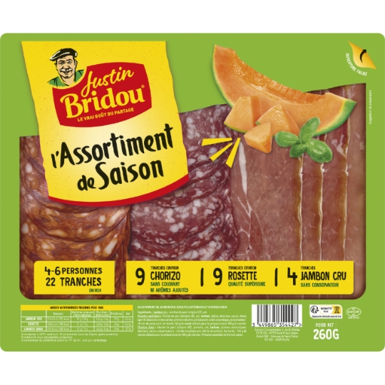 Assortiment Charcuteries Rosette, Chorizo, Jambon Cru Serrano JUSTIN BRIDOU