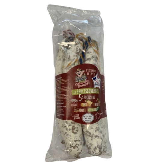 Assortiment de Saucissons Pur Porc, Comté, Noissettes, Cèpes et Ail des ours LE SECHOIR DES ALPES