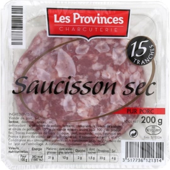 Saucisson Sec Pur Porc LES PROVINCES CHARCUTERIE