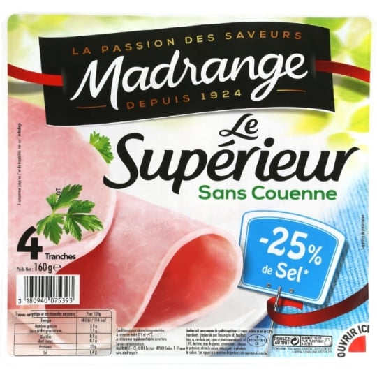 Jambon Supérieur Sel Réduit Sans Couenne MADRANGE