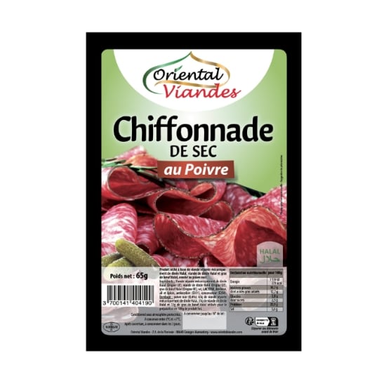 Chiffonnade  de sec nature aux poivres Halal ORIENTAL VIANDES