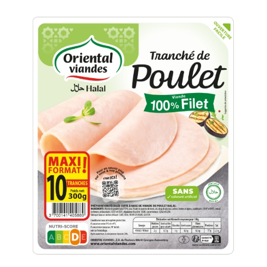Tranché de Poulet Halal 100% Filet ORIENTAL VIANDES
