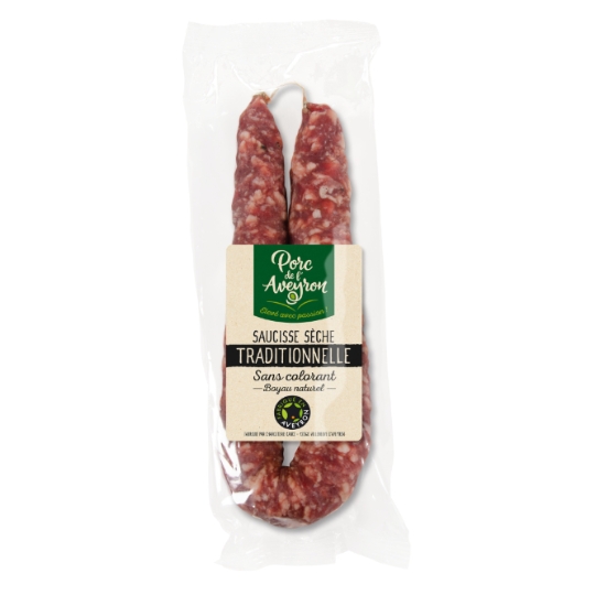 Saucisse Sèche Traditionnelle Boyau Naturel Sans Colorant PORC DE L'AVEYRON