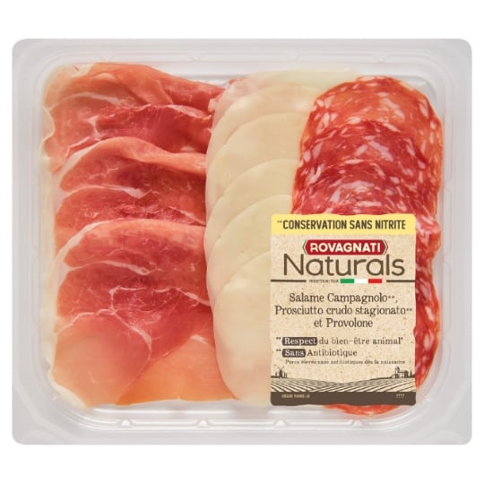 Assortiment charcuteries Jambon cru Italien, Salame Milano, Provolone ROVAGNATI