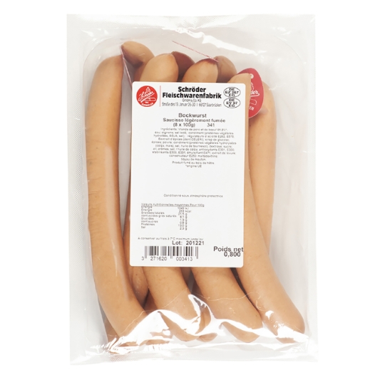 Saucisse Bockwurst Légèrement Fumée SCHRODER FLEISCHWARENFABRIK