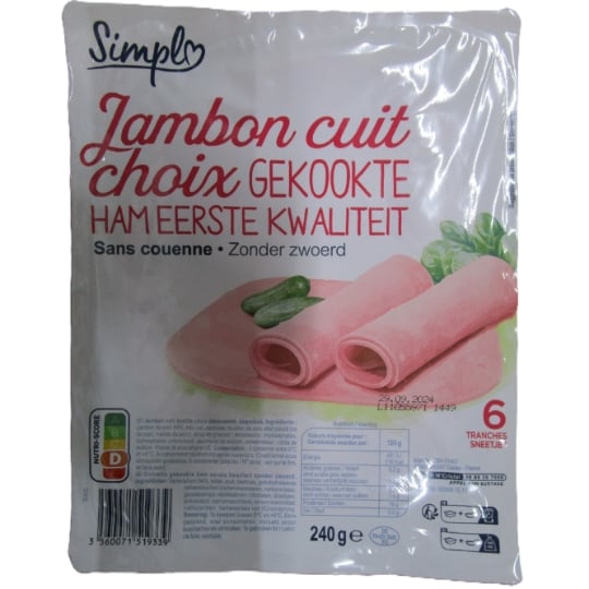 Jambon cuit Choix Sans Couenne SIMPL