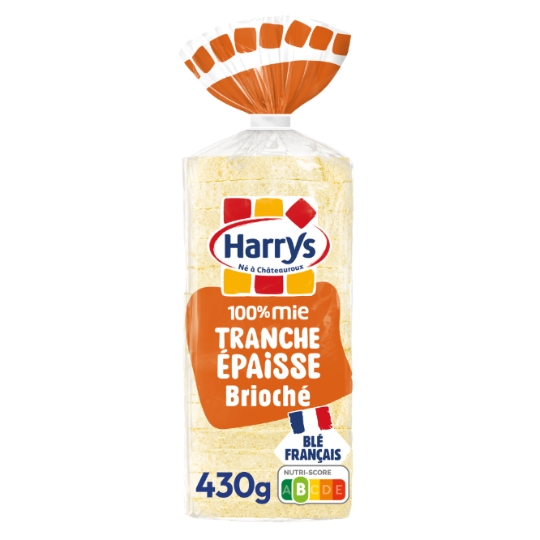 Pain de mie 100% Mie brioché tranches épaisses sans croûte sans additifs HARRYS