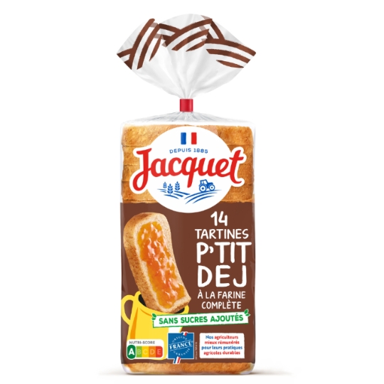 Pain de Mie Complète Tartine P'tit Déj Sans sucres ajoutés JACQUET