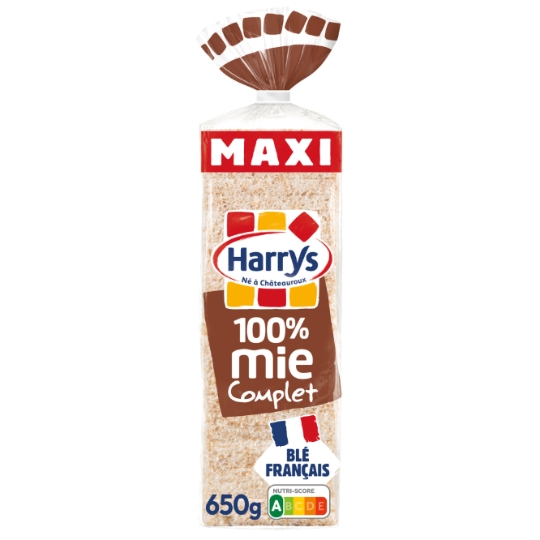Pain de mie 100% mie complet sans croûte maxi format sans additifs HARRYS
