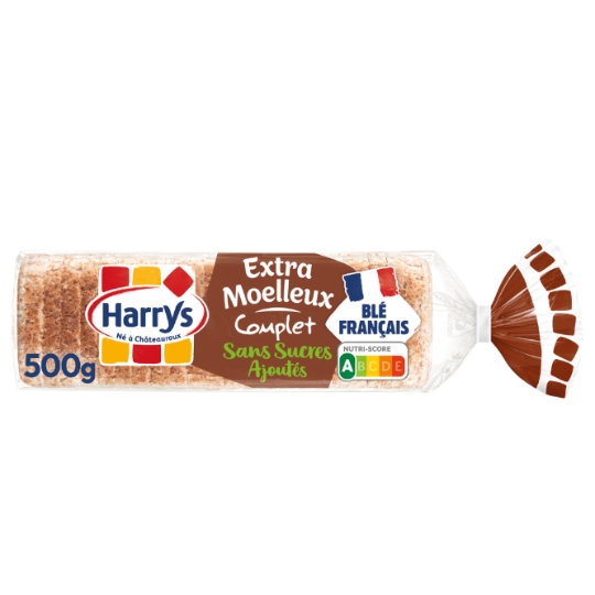 Pain de mie extra moelleux complet sans sucres ajoutés sans additifs HARRYS