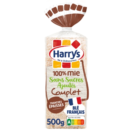 Pain de mie 100% mie complet sans croûte sans sucres ajoutés sans additifs HARRYS