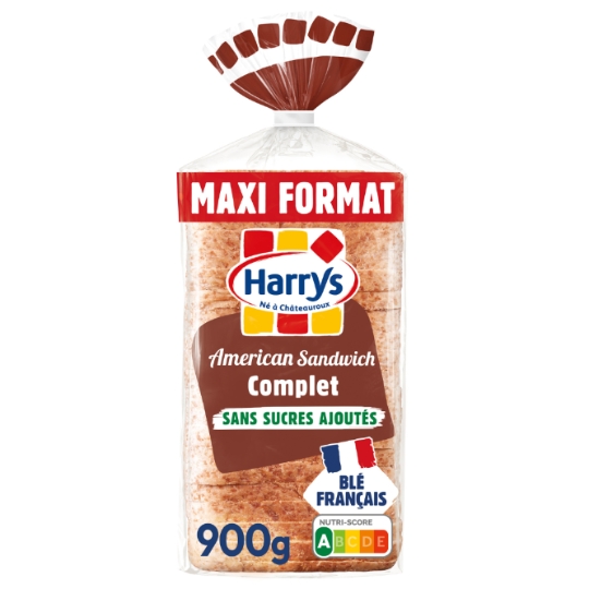 Pain de mie American sandwich complet sans sucres ajoutés maxi format sans additifs HARRYS
