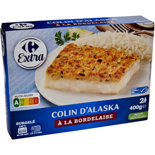 Colin d'Alaska surgelé, pêche durable MSC et sans arête CARREFOUR EXTRA