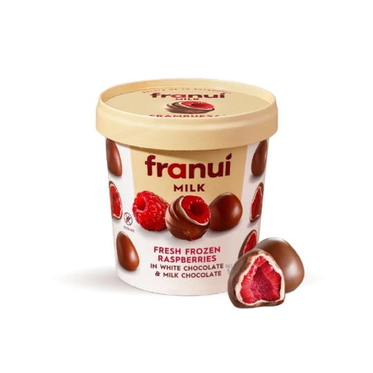 Framboises Enrobées Chocolat Blanc et Lait FRANUI