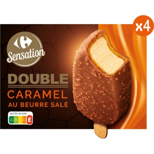 Glaces Bâtonnets Double Caramel Beurre Salé Chocolat CARREFOUR SENSATION