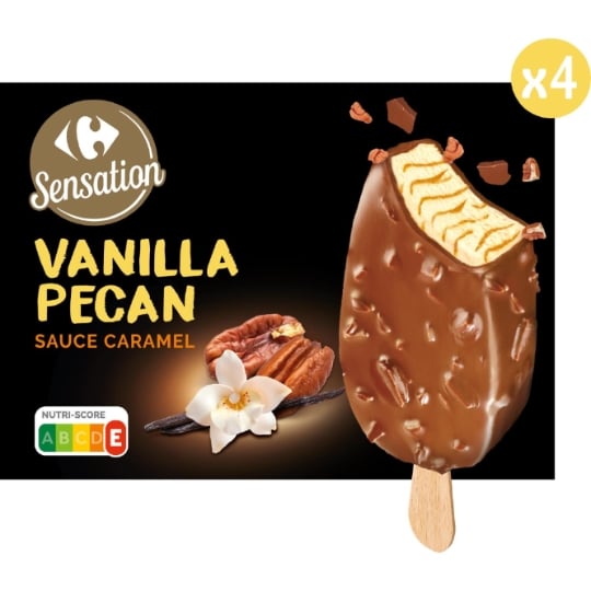 Glaces Bâtonnets Chocolat Vanille Caramel et Pécan CARREFOUR SENSATION