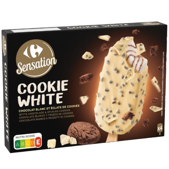 Glaces Bâtonnets Chocolat Blanc Cookies CARREFOUR SENSATION