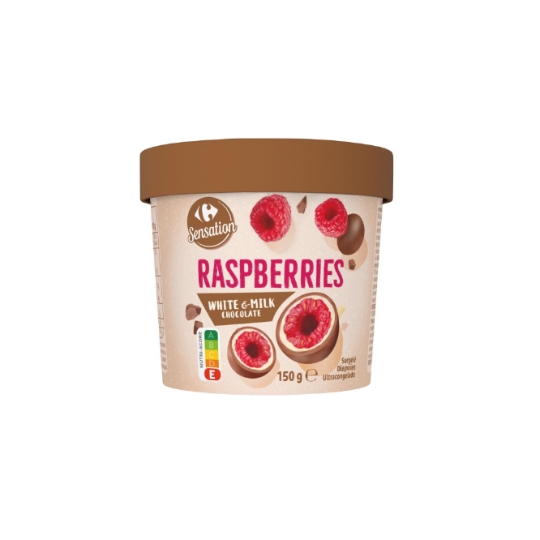 Confiserie Framboises Enrobées de Chocolat Blanc et au Lait CARREFOUR SENSATION