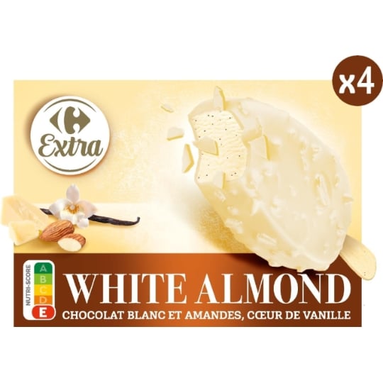 Glaces Bâtonnets Vanille Amandes et Chocolat Blanc CARREFOUR EXTRA