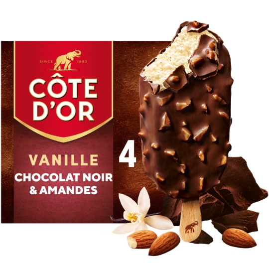 Glaces Bâtonnets Vanille Chocolat et Amandes COTE D'OR