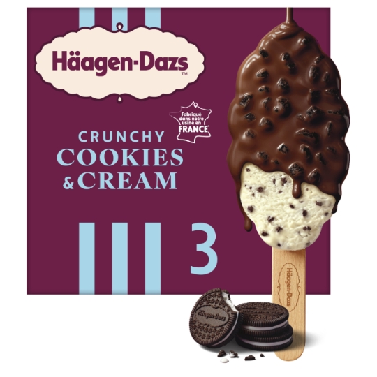 Glaces Bâtonnets Vanille Cookies and Cream et Chocolat HAAGEN-DAZS