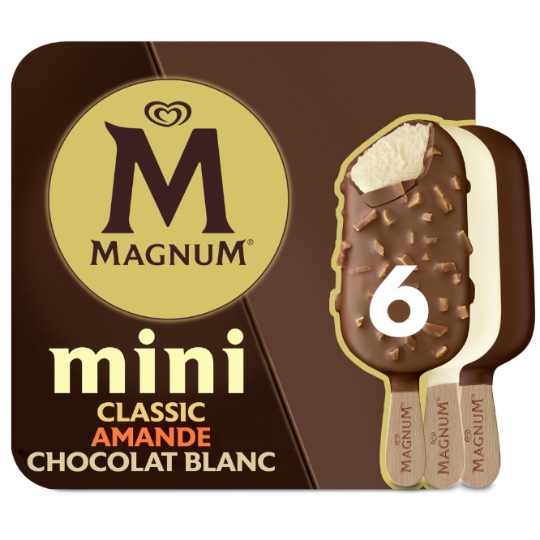 Glaces Bâtonnets Mini Classic Amandes et Chocolat Blanc MAGNUM