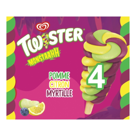 Glaces Bâtonnets à L'Eau Citron Pomme et Myrtille Twister MIKO