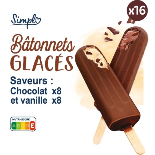 Glaces Bâtonnets Vanille Chocolat SIMPL