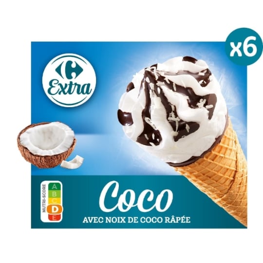 Glaces Cônes Coco Chocolat CARREFOUR EXTRA