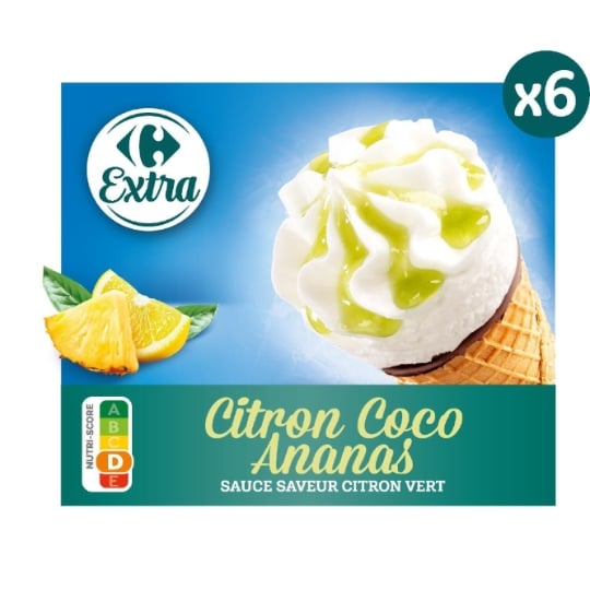 Glaces Cônes Citron Coco et Ananas CARREFOUR EXTRA