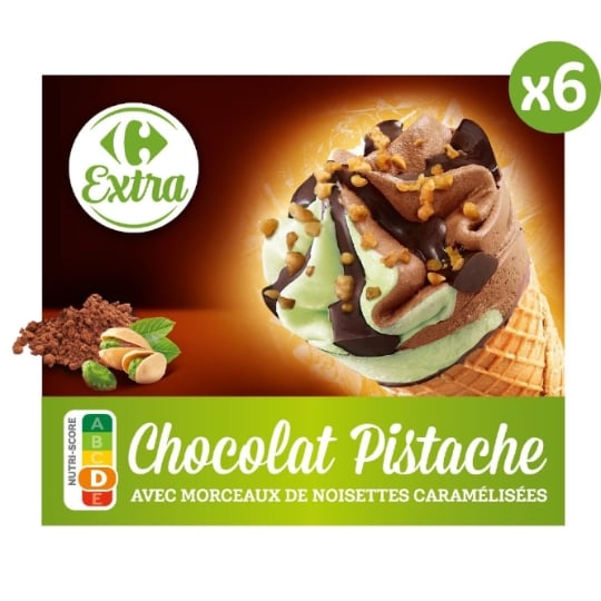 Glaces Cônes Pistache Chocolat CARREFOUR EXTRA