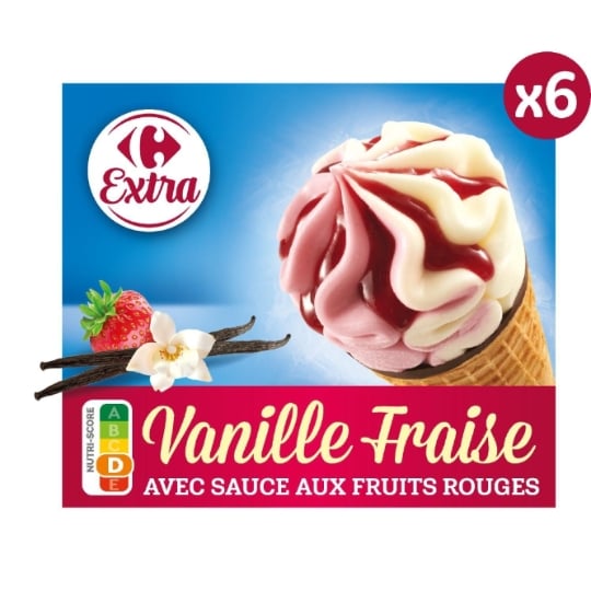 Glaces Cônes Fraise Vanille CARREFOUR EXTRA