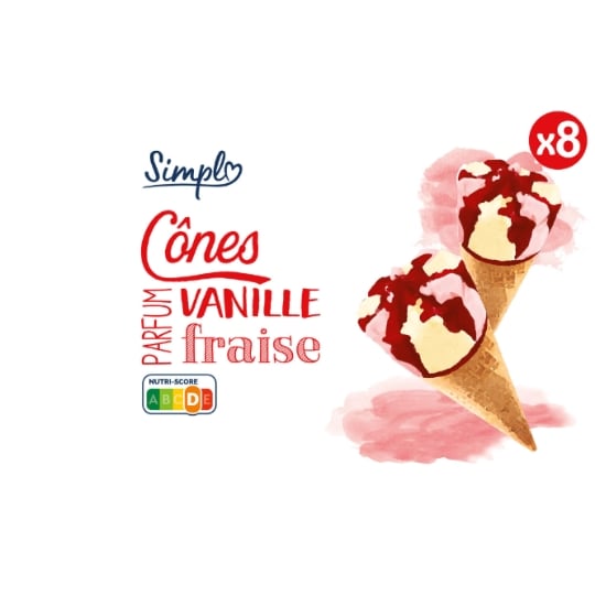 Glaces Cônes Fraise Vanille SIMPL