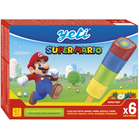 Glaces Tubes à l'Eau Ananas Pomme Myrtille et Fraise Super Mario YETI