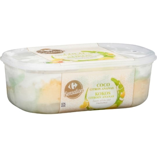 Glace en Bac Coco Citron et Ananas CARREFOUR SENSATION