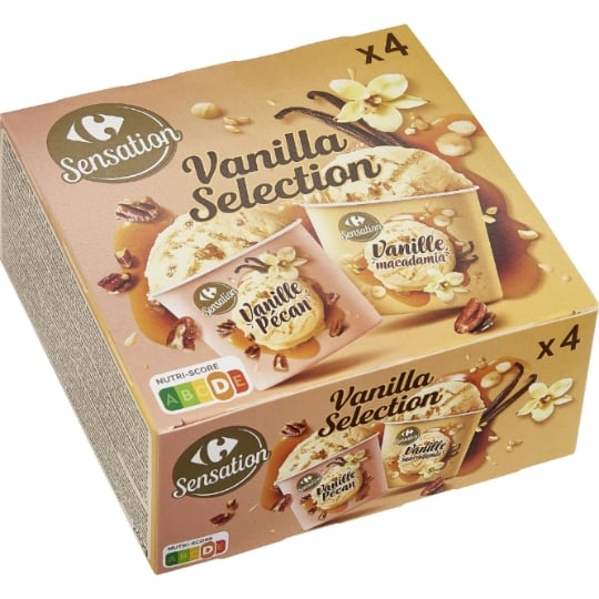 Glace en Pot Vanille Macadamia Caramélisées et Vanille Pécan Caramélisées CARREFOUR SENSATION