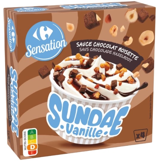 Glace en Pot Sundae Vanille Chocolat Noisettes CARREFOUR SENSATION